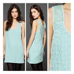 Free People Danced to Pieces Teal Beaded Mini Dres